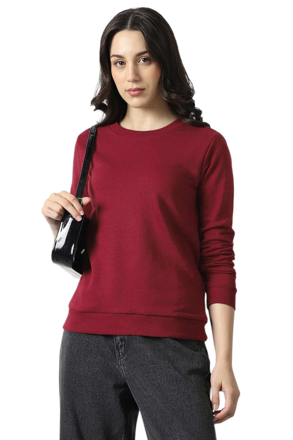 Van Heusen Women's Round Neck Solid Sweatshirt| Full Sleeve Ribbed Hem Casual winterwear-picture-29