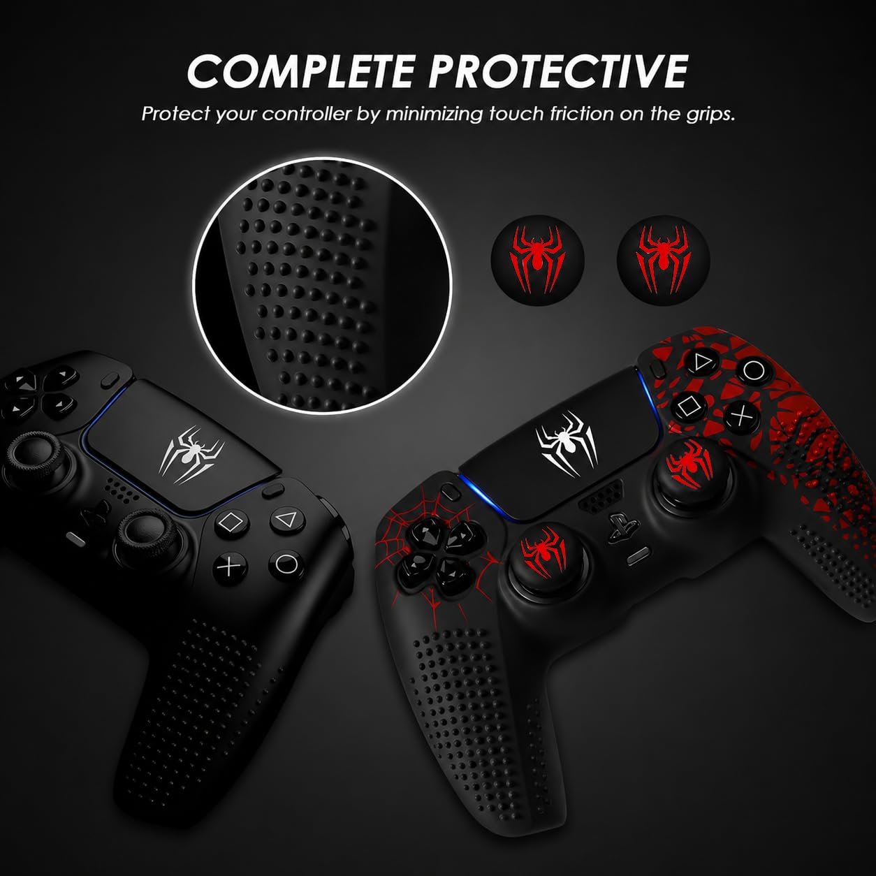 Anti-Slip Cover Compatible with PS5 Controller, Silicone Skin & Grip Cover with Thumb Grips, Touchpad Sticker - Protective Case/Non-Slip PS 5 Controller Accessories Kit (Red-SM Edition) — Amazon image 3
