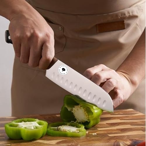 Miniatura 6 de Cuchillo de cocina Santoku de 7 pulgadas, cuchillo de chef japonés ultra afilado con mango de madera ergonómico, cuchillo de cocina profesional para