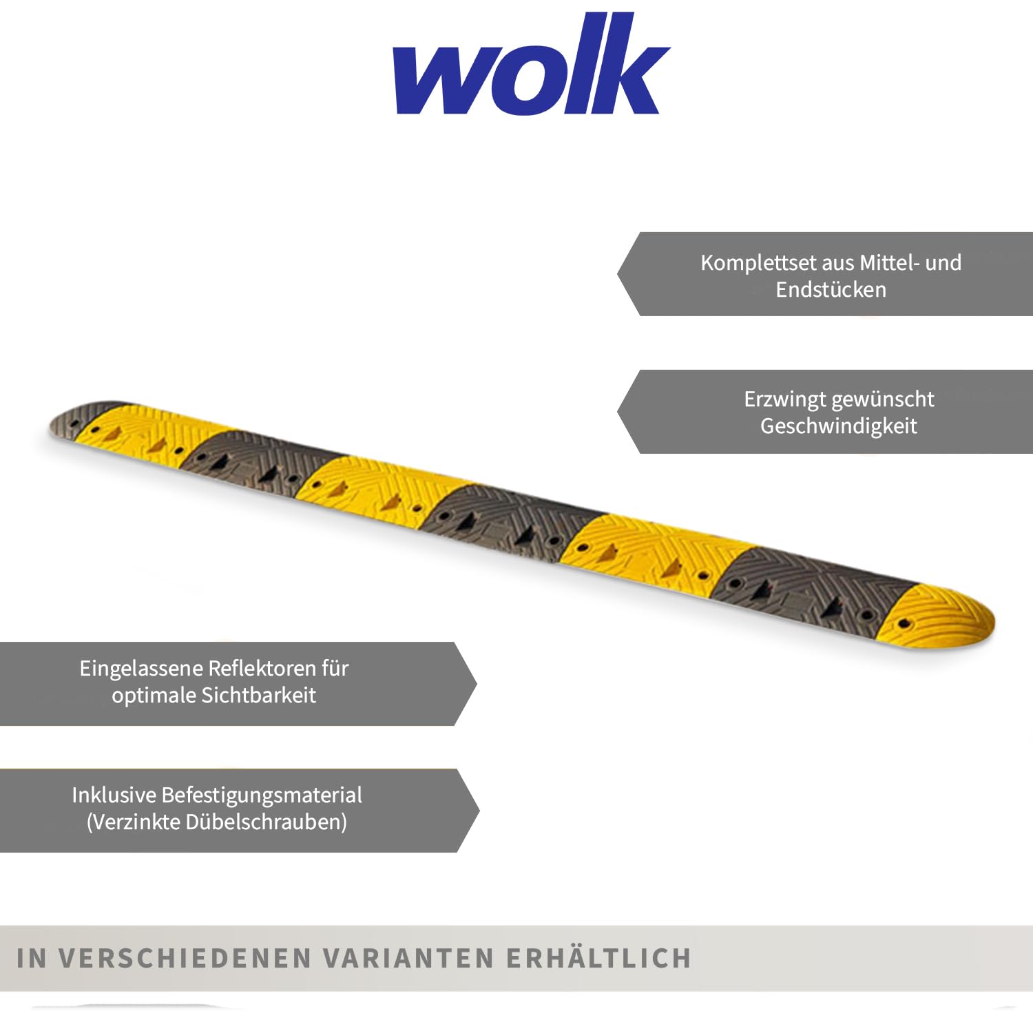 wolk Fahrbahnschwelle & Temposchwelle 350cm 10km/h Hartgummi Bodenschwelle mit Reflektoren