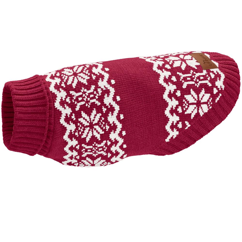 Hunter Hundepullover BIRKA, Warmer Strickpullover für Hunde, weiches Chenille-Garn, mit Rollkragen & Norwegermuster, maschinenwaschbar bei 30°C, Farbe: rot, Größe: 60
