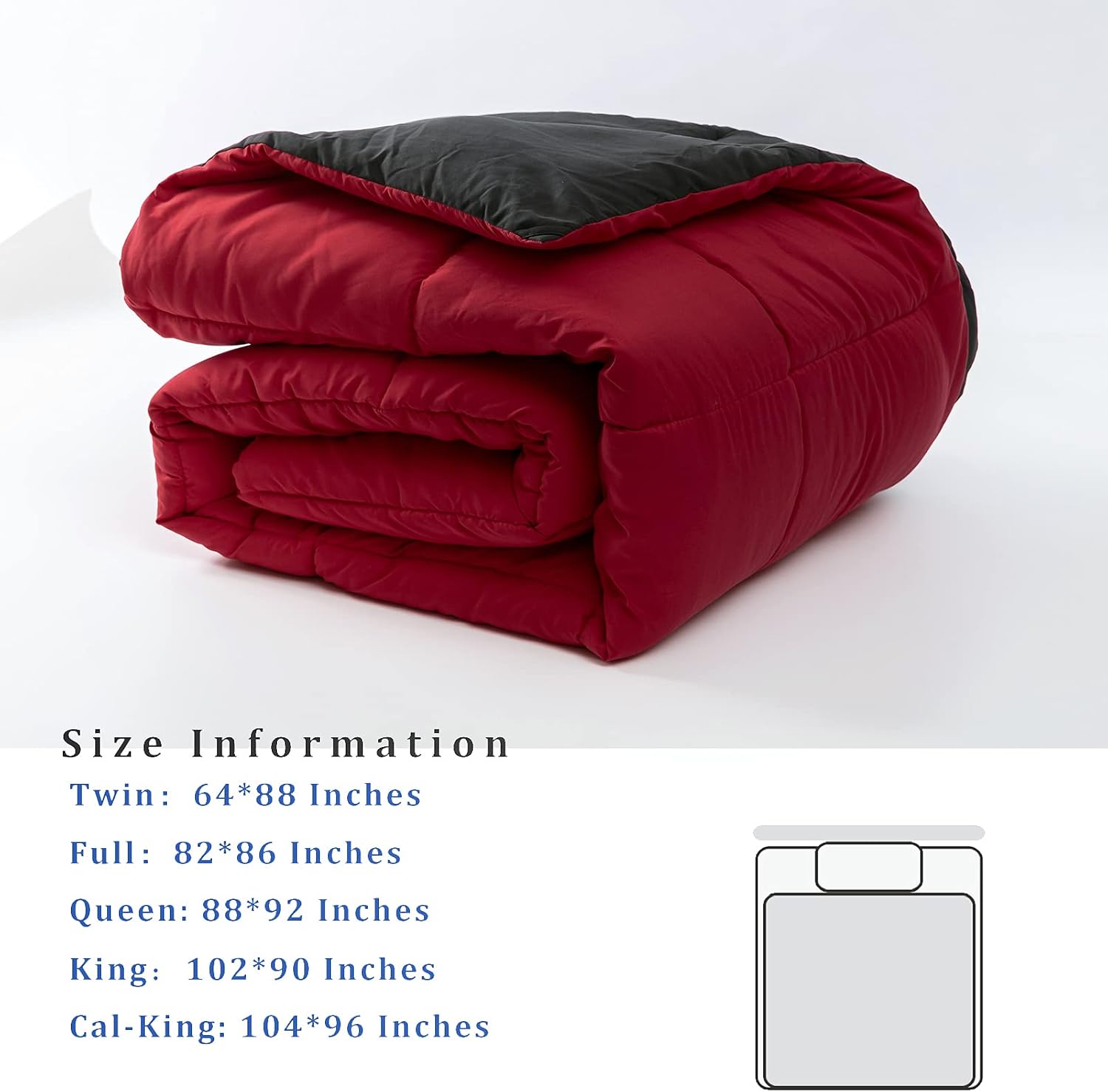 DOWNCOOL Comforter King Size, Reversible Duvet Insert,Red/Black All Season Blanket, Lightweight Quilt, Down Alternative Hotel Comforter with Corner Tabs (Red/Black, King 102x90 Inches)