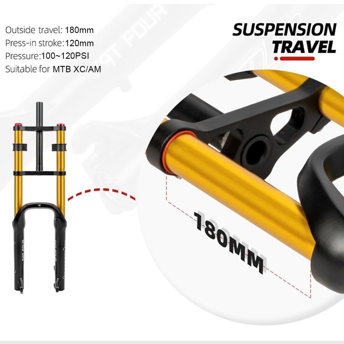 20-calowy widelec do roweru MTB z zawieszeniem pneumatycznym na śnieg rowery plażowe podwójne ramię przednie widelce 120 mm podróż 28,6 mm prosta rura 9 * 135 mm regulacja tłumienia QR
