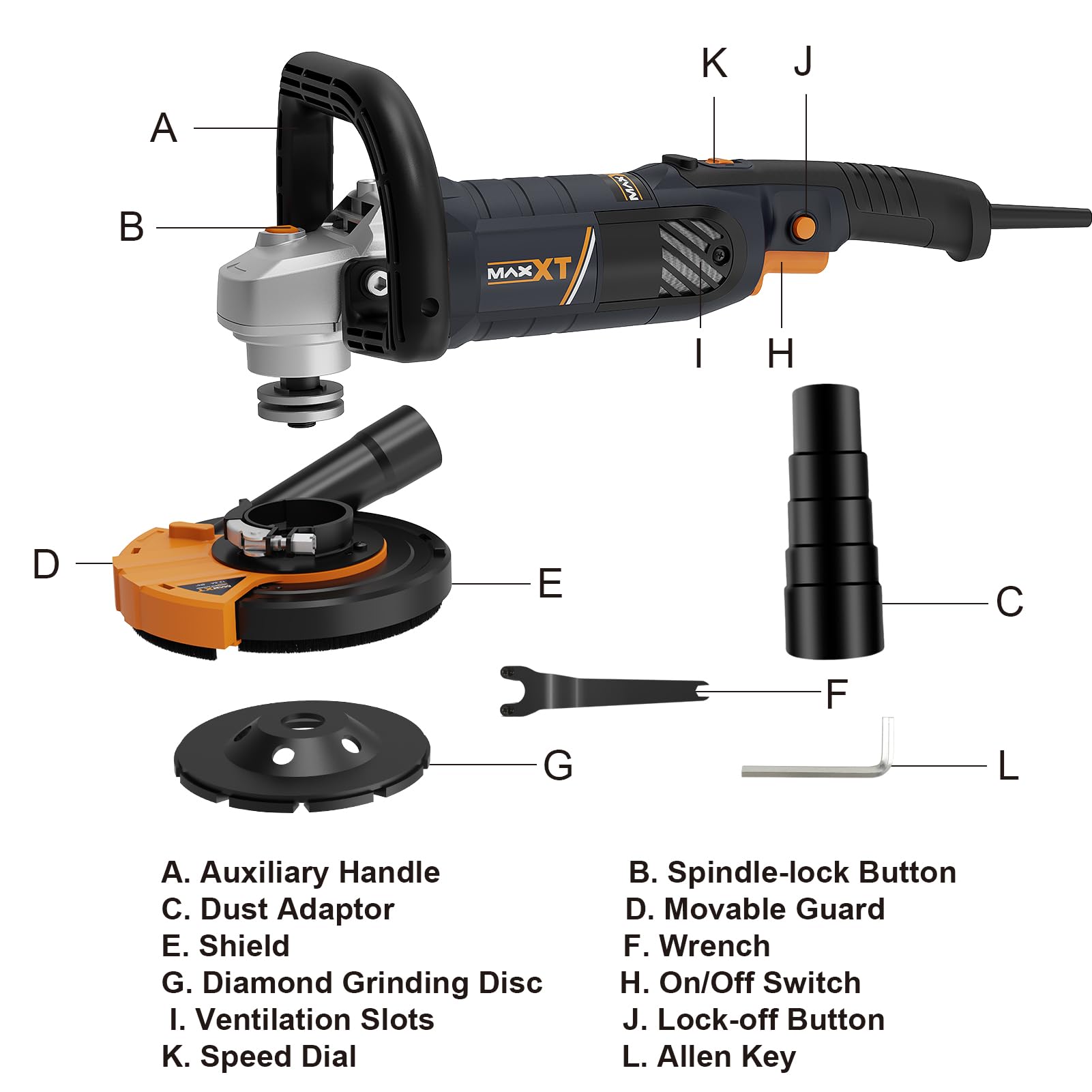 Levigatrice per Cemento 1500W, MAXXT Smerigliatrice per calcestruzzo 1000-8500RPM 7 Velocità Regolabili, Levigatrice per Calcestruzzo con Protezione Rimovibile