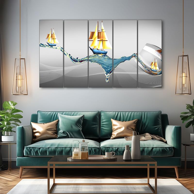 Image of The Castle Decor Abstract art painting with frame Big Size 36x60 Wall art for living room,Bedroom,Drawing room,Hotels-Wooden Framed-387