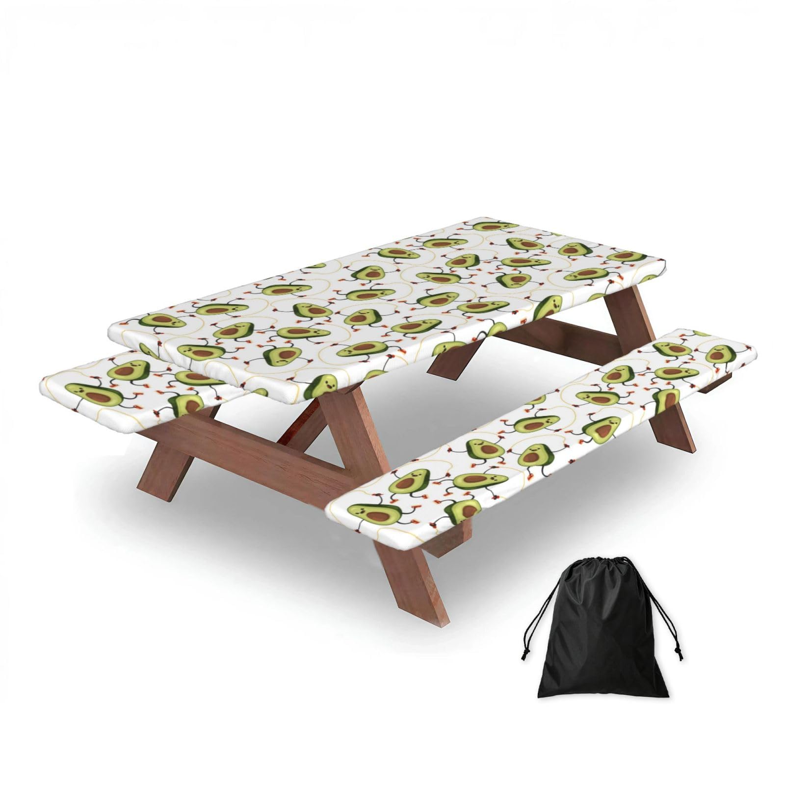 Dopklna As Picture Cute Avocados, Picnic Table Cover With Bench Covers -Waterproof Elastic Fitted Tablecloth For Garden Camping Patio 76X152cm