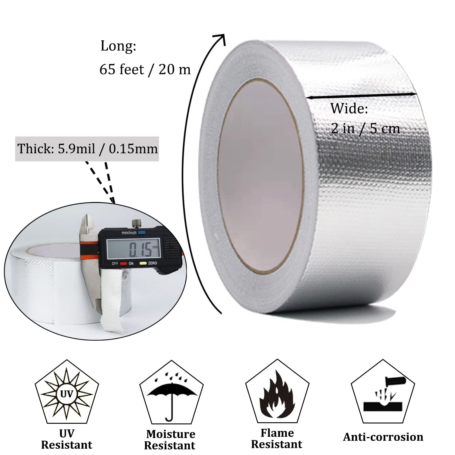 STOFFIER GARTEN Waterproof Aluminum Foil Tape, Silver Tape for Ductwork, Pipe Insulation Tape, Heat Resistant Fibreglass Exhaust Duct Tape for Dryer Vents, High Temperature Heavy Duty Sealing 1