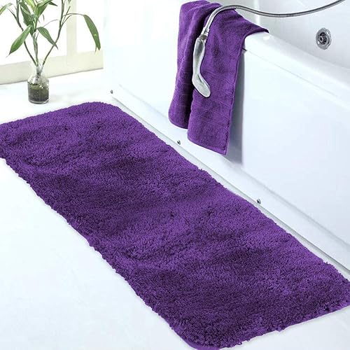 Walensee Large Bathroom Rug (24 x 72, Dark Purple) Extra Soft and Absorbent Shaggy Bathroom Mat Machine Washable Microfiber Bath Mat for Bathroom, Non Slip Bath Mat, Luxury Bathroom Floor Mats