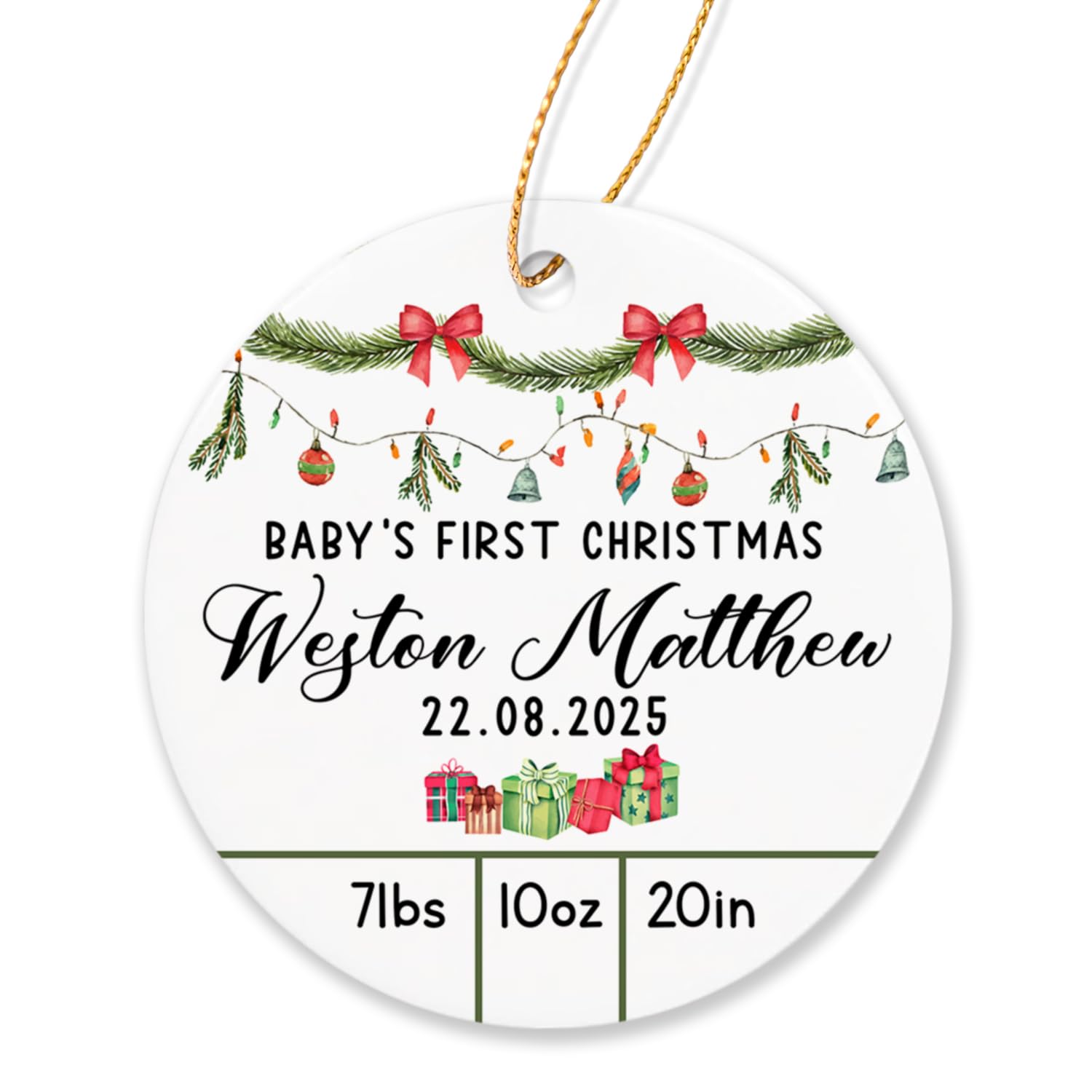 Baby’s First Christmas Ornament 2025, New Baby Ornament Gift, Personalized Baby's 1st Christmas Ornament for Newborn, Baby Christmas Tree Keepsake Decoration, Custom Baby's Name Ornaments