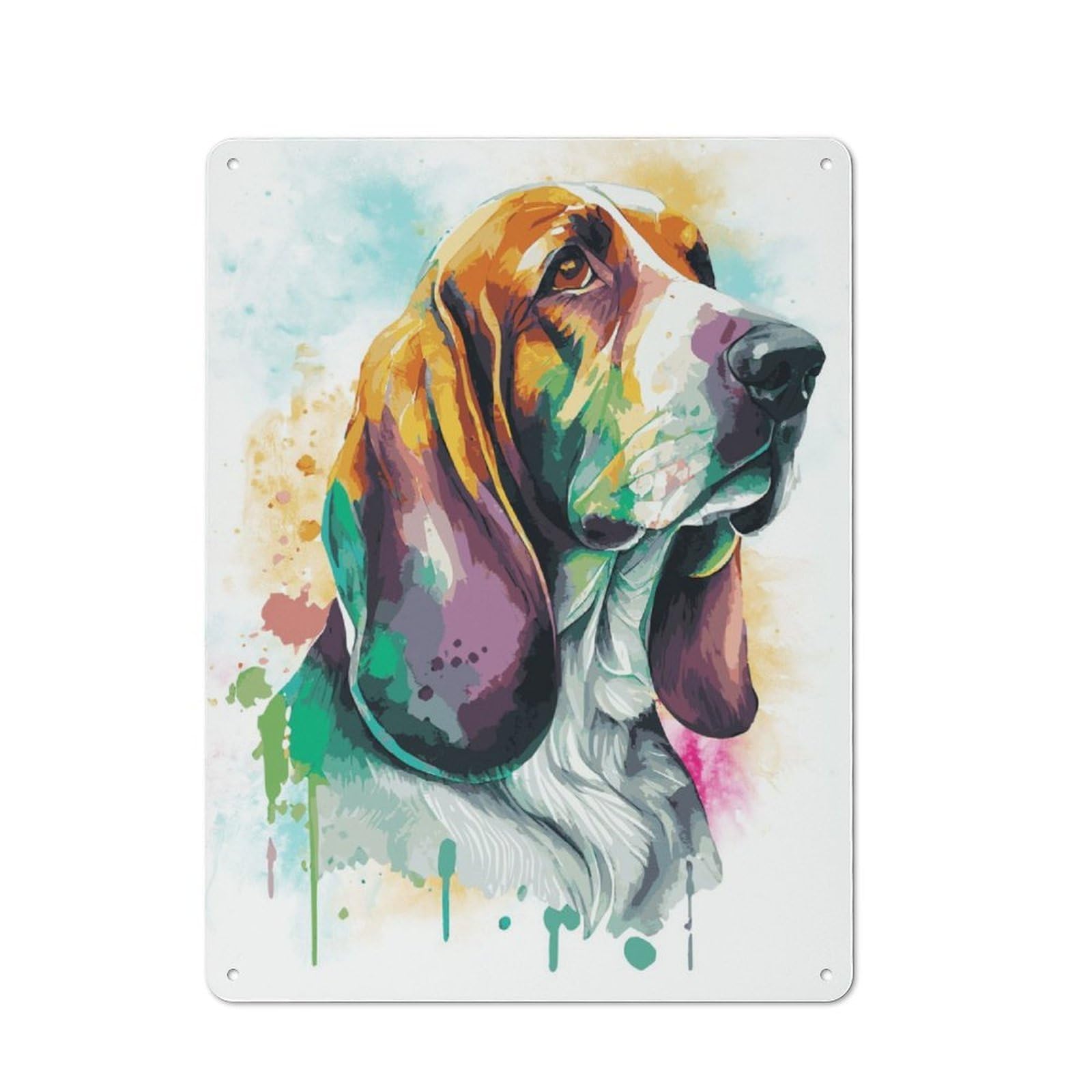 Junmoney Watercolor Basset Hound Metal Plaque 40X30cm With For Garage Wall, Retro Decor, For Themed Interiors In Garages And Workshops