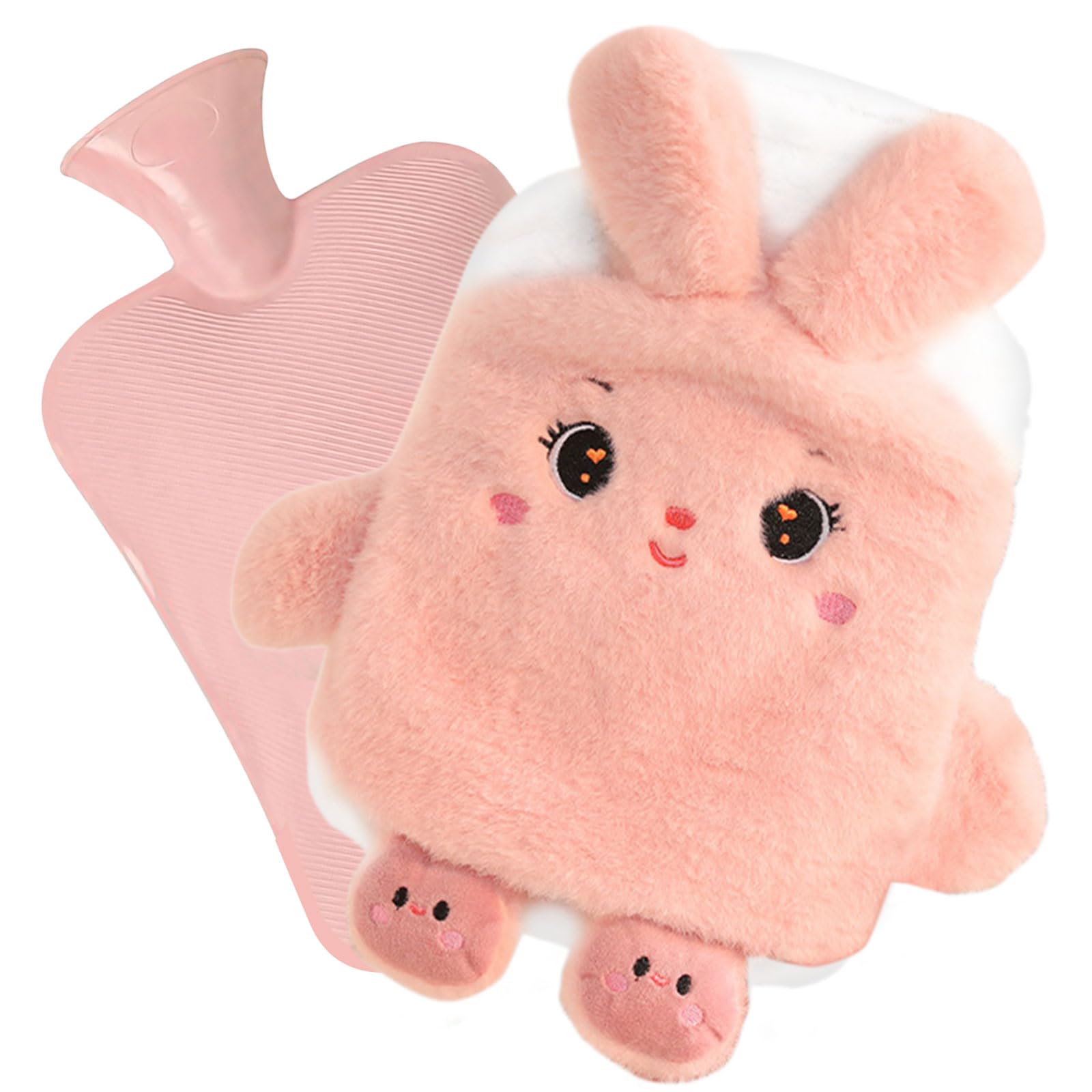 1L Wärmflasche Kinder, Groß Wärmflasche Kuscheltier, Plüsch Wärmflaschen mit Bezug, Herausnehmbarer Innenbehälter, Wärmflaschen für Warme und Kalte Kompressen, Geschenke für Familie(Kaninchen)