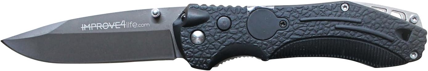 3-in-1 Multi-Purpose Rubberized, Anti-Slip Tactical Knife with Titanium Coat Blade, Survival Whistle and Bright LED Flashlight