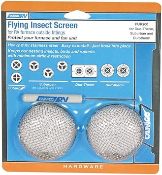 Camco Flying Insect Screen | Features a Heavy-Duty Stainless Steel Mesh Cover and Fits Most Duo-Therm and Suburban Furnace Vents (42141)
