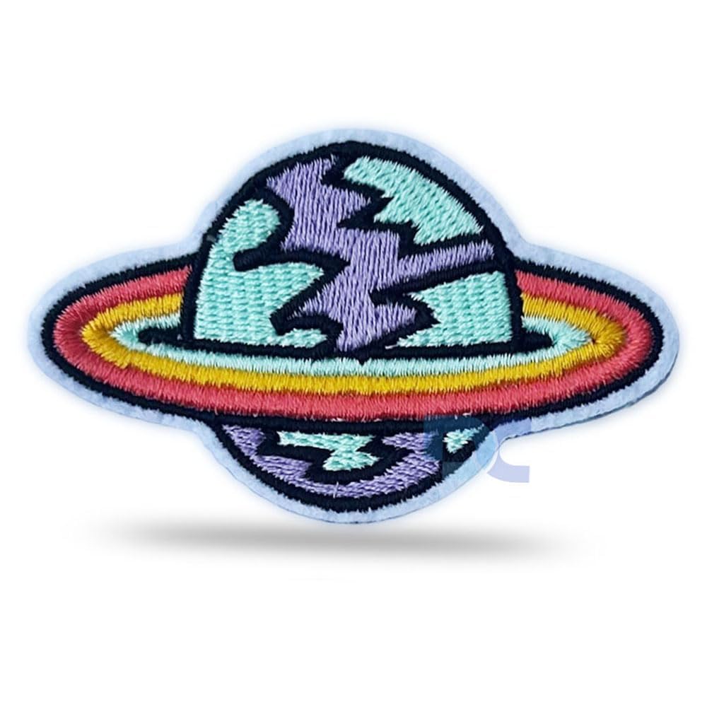 Daily Crafts| Embroidered Iron on Patches for Clothing: 5 Pcs Space Applique Sew on Embroidery Badge Punk Cool Rock Patch Set for Jackets Backpacks Jeans (Space B) 1