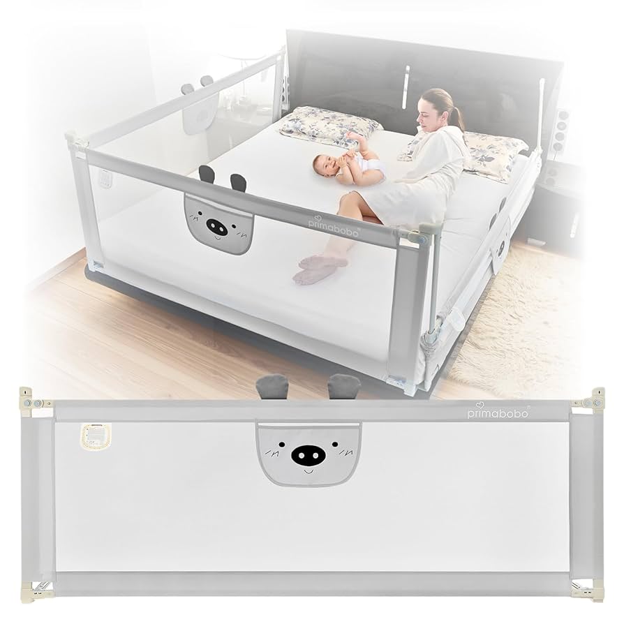 Primabobo Toddler Baby Bed Guard Travel Home Adjustable Height Heavy Duty Metal Frame With Soft Foam Protection Fall Guard Grey 160cm