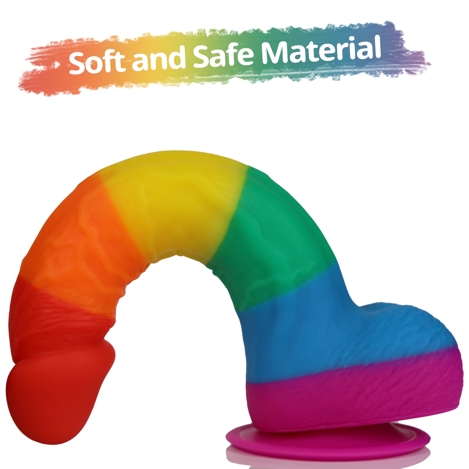 Realistic Dildo for Adult Sex Toys Liquid Silicone Material Strong Suction Cup Hands-Free Play 2 Balls(Rainbow): 9.3 Inch