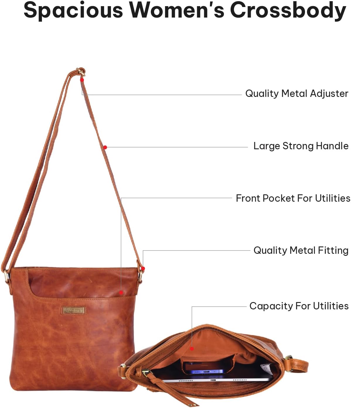 VALENCHI Real Genuine Leather Women's Crossbody Purse/Bag With Adjustable Strap - Image 4