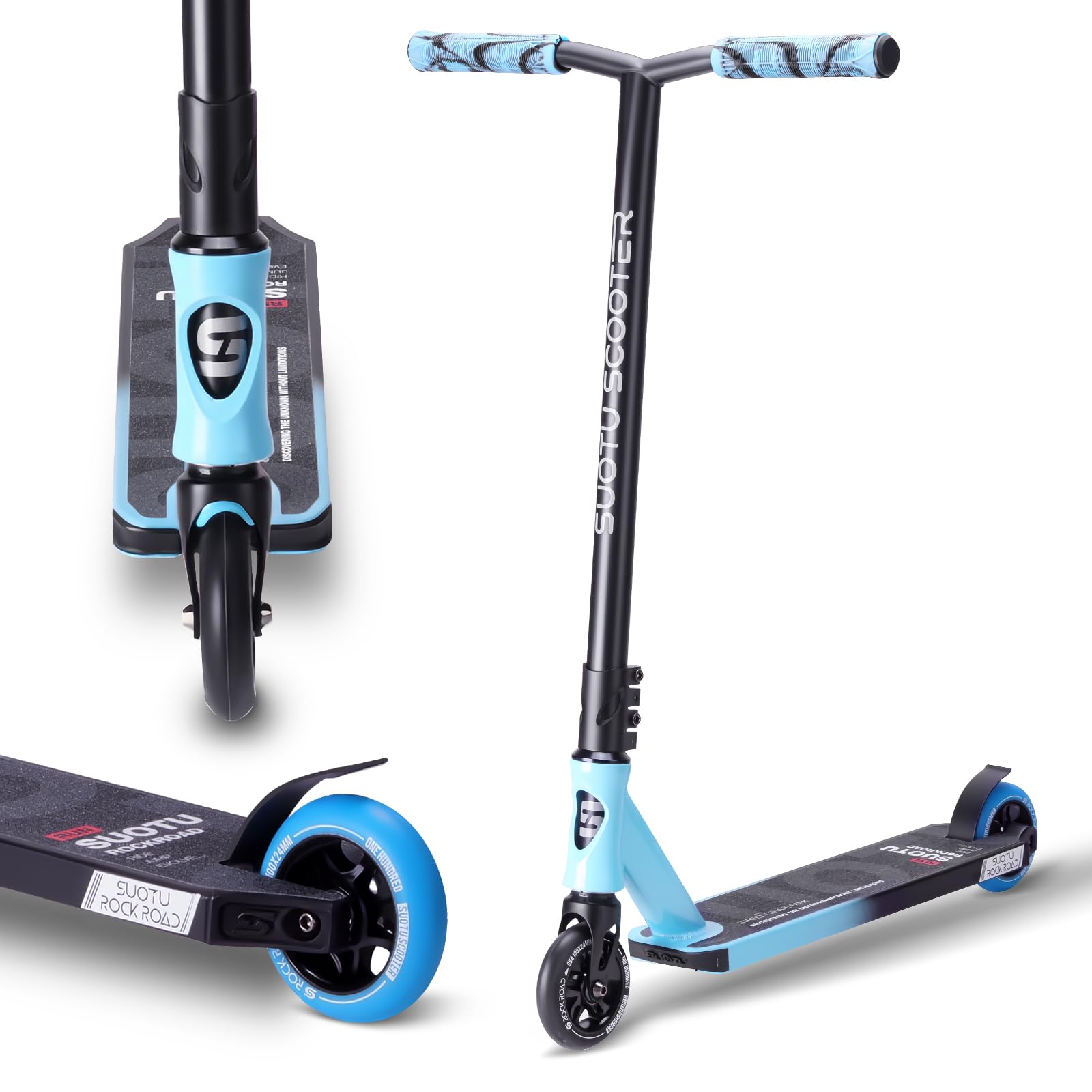 Stunt Scooter, 360° Lenkung, Stunt Roller mit 100mm 85A PU Räder, Stand Roller für Kinder Jugendliche und Erwachsene, Tragfähigkeit: 100 kg, Aluminium