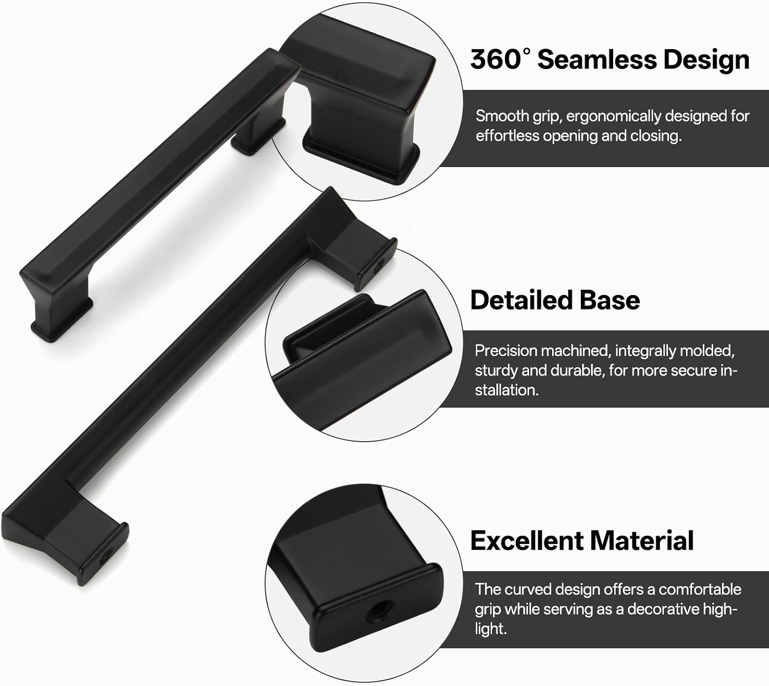 Liron Hardware 10 Pack Cabinet Handles Geometric Square 3.78 Inch (96mm) Hole Center Cupboard Modern Kitchen Drawers Pulls Matte Black