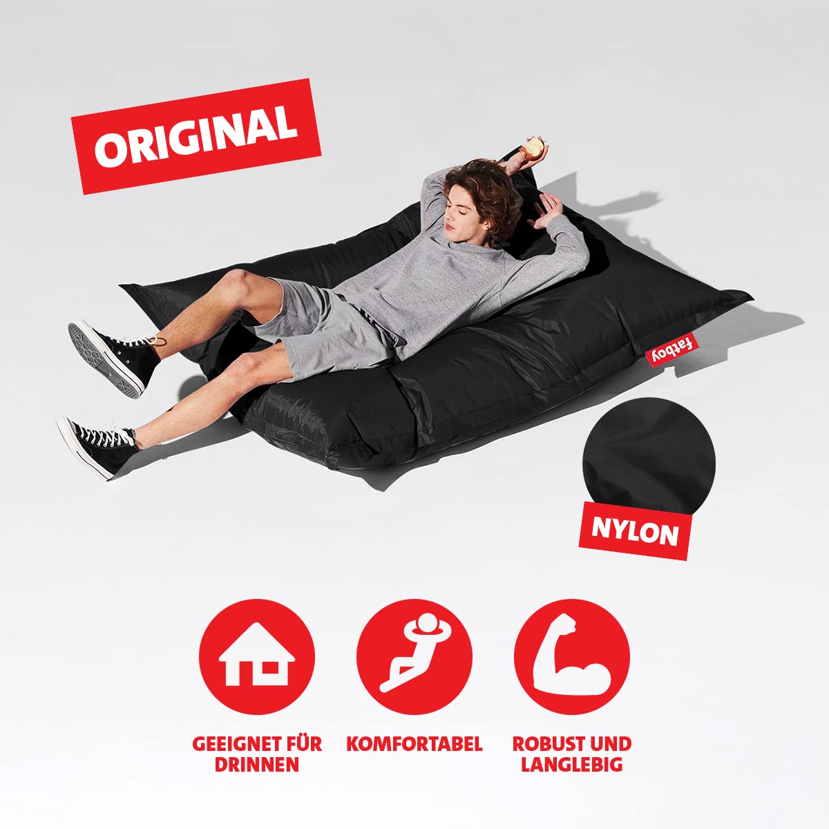 Fatboy Original Sitzsack XXL 180x140cm Schwarz Nylon Relaxsessel Erwachsene
