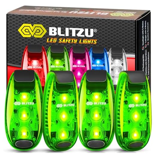 BLITZU Cyborg LED Safety Light 2 Pack + Free Bonuses - Clip On Running Lights for Runner, Kids, Joggers, Bike, Dogs, Walking The Best Accessories for Your Reflective Gear, Night time, Bicycle Green