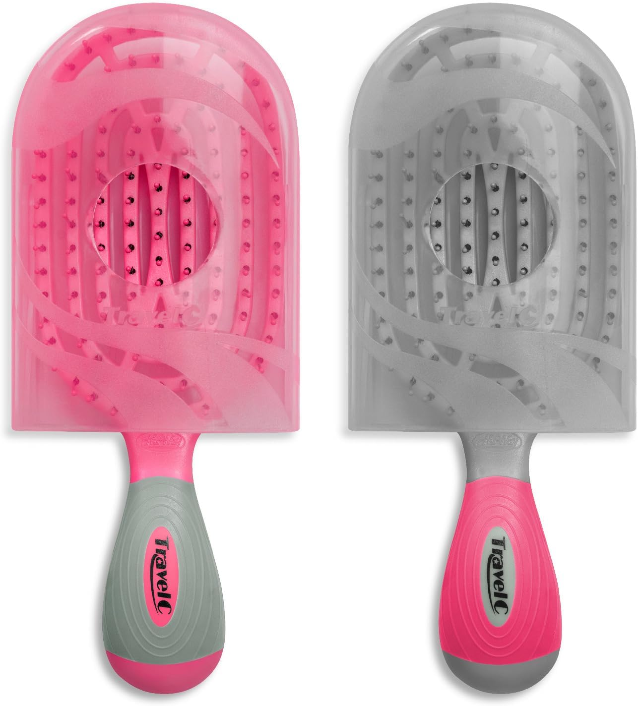 NuWay 4HairU.S. Patented Detangler Hair Brush for Men & Women - Pink & Gray | Hair Comb for Scalp Care - Fast Dry Venting Scheme - TravelC Detangling Brush for All Hair Type