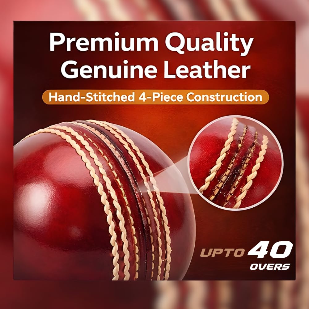 PROVERVE Premium Leather Ball for Cricket | Hand-Stitched Four-Piece | Water-Resistant, Durable & Swing-Optimized | Excellent Bounce with Strong Seam | Professional Tournament Ball (Red, Pack of 1)