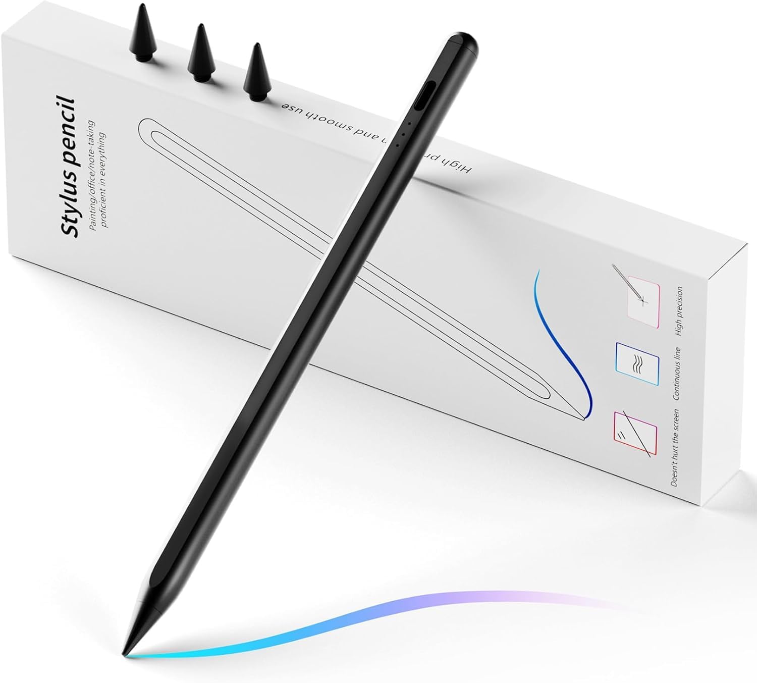 Stylus Pen for iPad, Fast Charging Pencil for iPad with Palm Rejection, Tilt Sensitivity, Work for iPad Air 3/4/5/M2, iPad Mini 5/6, iPad 6-10, iPad Pro 11"/12.9"/M4, Black Austere