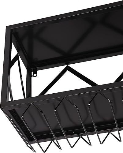 Miniatura 7 de Estantes de vino montados en la pared, estantes flotantes para copas de vino invertidas, soporte multifuncional para botellas de hierro, estante