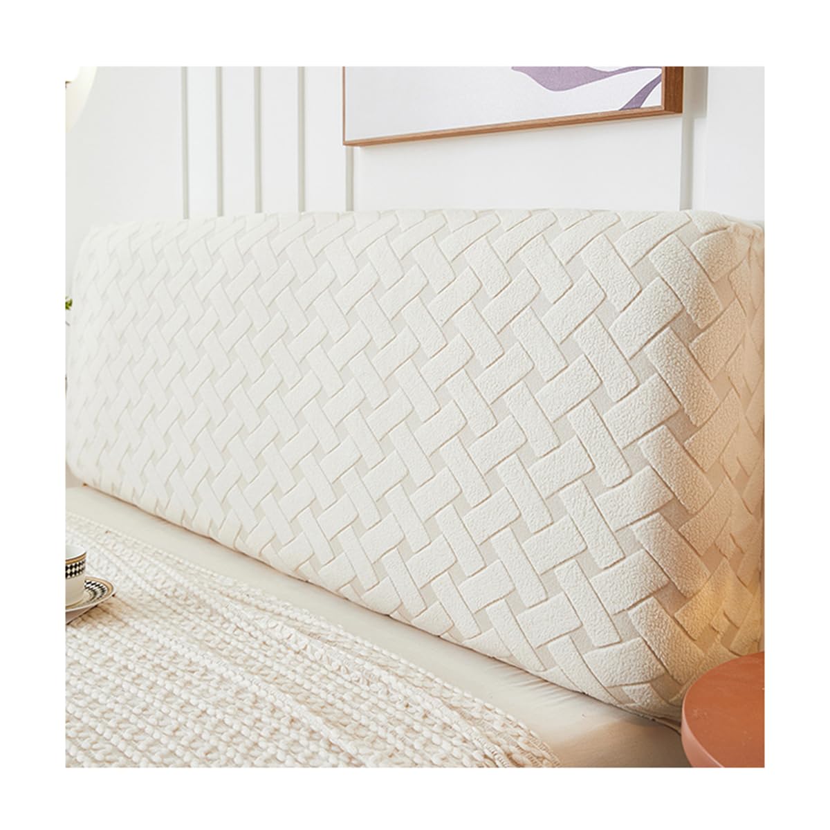 XGANGM Bed Headboard Cover Double/King Size/Single Bed Stretch Bed Headboard Cover Slipcover All-inclusive for Universal Wood Beds Upholstered Headboard Bedroom Decor,beige,220cm(86.6")