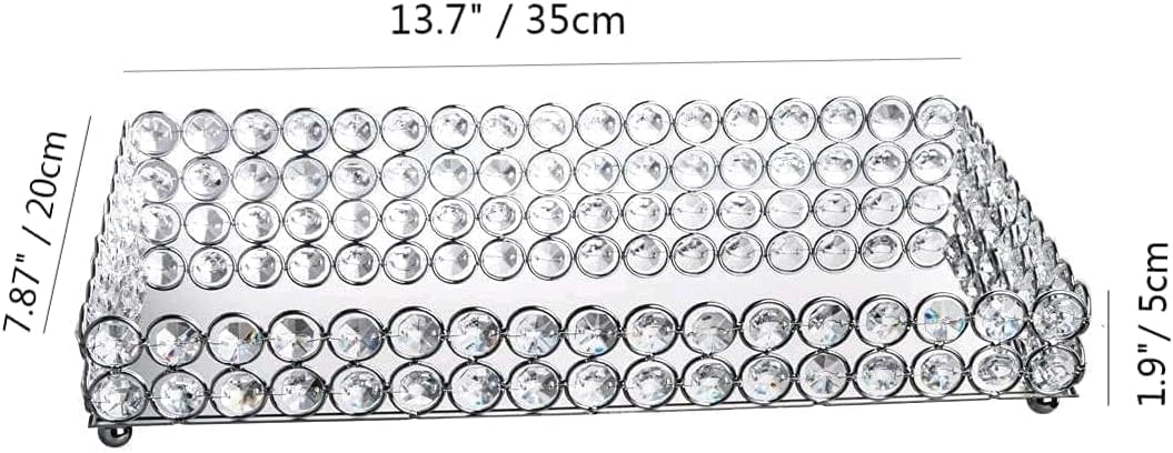 Feyarl Crystal Perfume Tray Cosmetic Vanity Makeup Tray Mirrored Jewelry Trinket Rings Earrings Organizer Storage Decorative Tray for Dresser Countertop Wedding Home Bathroom(13.7" x 7.87")