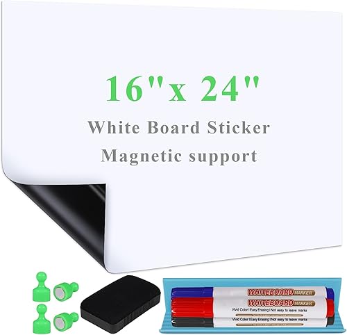 Qiytecno White Board Sticker Adhesive, 16" x 24" Magnetic Dry Erase Board Paper for Wall, Refrigerator Whiteboard Sheet for Teacher Supplies for