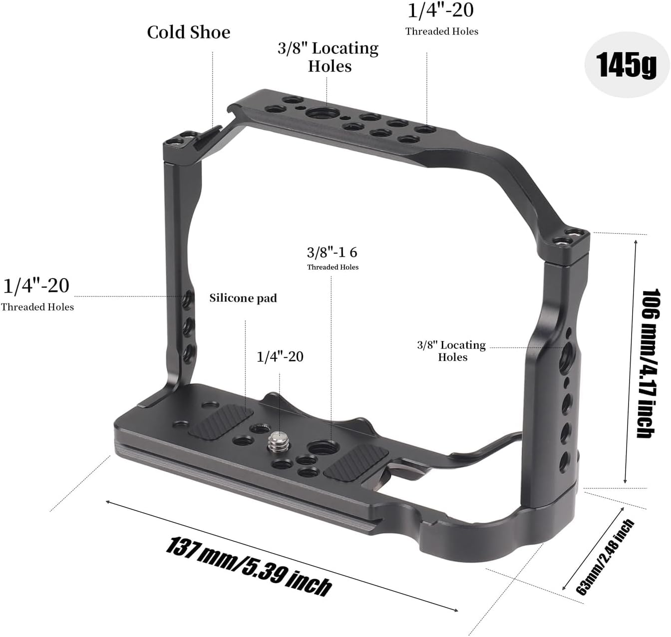 Hersmay R10 Jaula para cámara Canon EOS R10 Movie Making Vlogging Rig estabilizador con fijación de 1/4" y orificio de grabación Arri de 3/8"