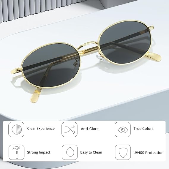 Retro Oval Sunglasses for Women and Men Classic Vintage 90s Hippie sunglasses Metal Frame Sun Glasses