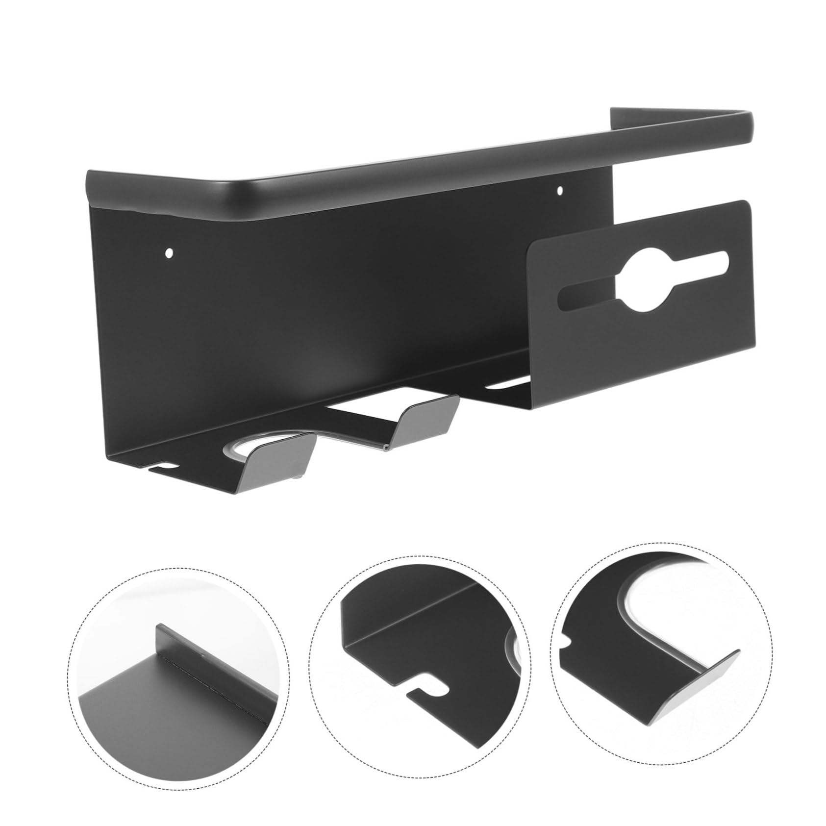 PRETYZOOM Soporte de Pared para Secador de Pelo, Repisa Baño de Acero Negro, Resistente al Desgaste Fácil Mantenimiento para Cuarto de Baño