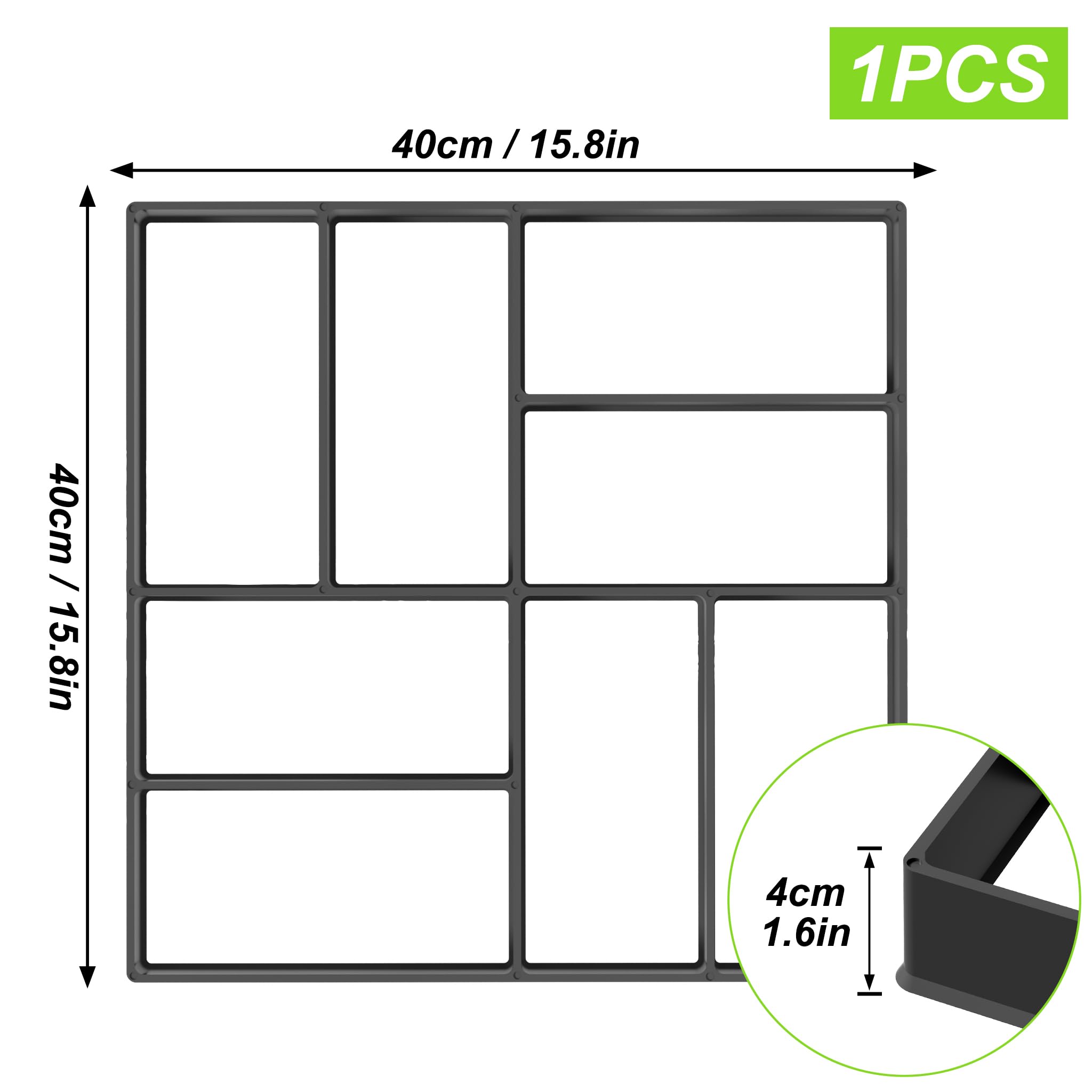 YRHome Molde de hormigón para jardín, plástico, para pavimento, jardín, piedras negras, piedras para pavimentar, molde de riego de hormigón, para aceras, jardín, césped, cuadrado, modelo 3 (8