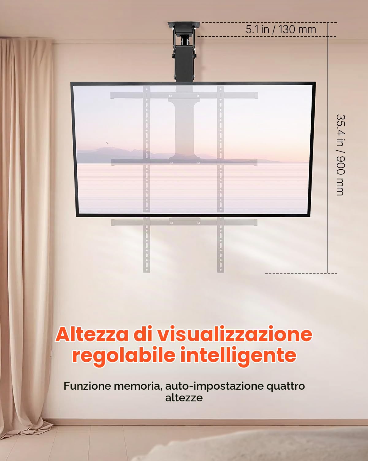 VEVOR Supporto per TV da Soffitto Motorizzato, Telaio Supporto per TV Dimensioni da 813 a 1651 mm, Telaio Porta Televisione Pieghevole Regolabile con VESA Massimo 60 x 60 cm, Carico max. 40kg