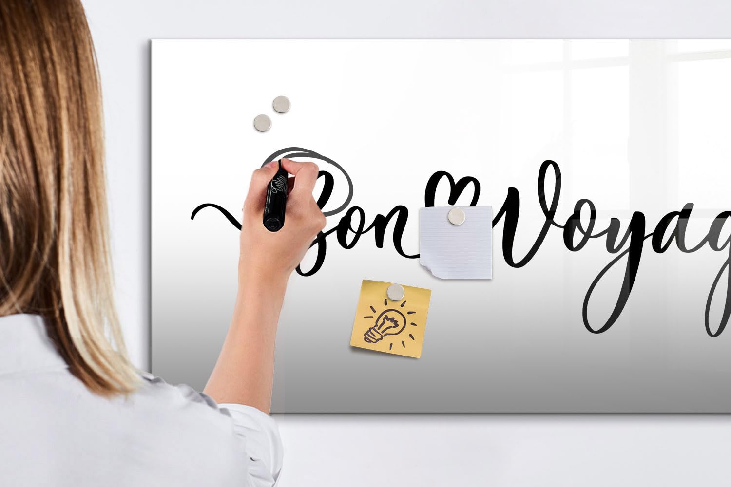 Premium Wand-Glasboard magnetisch mit Zubehör | Neodym-Magnete, Marker & Schwamm | Ideal für Notizen, Planung & Präsentationen- 120x60 - Inschrift Gute Reise
