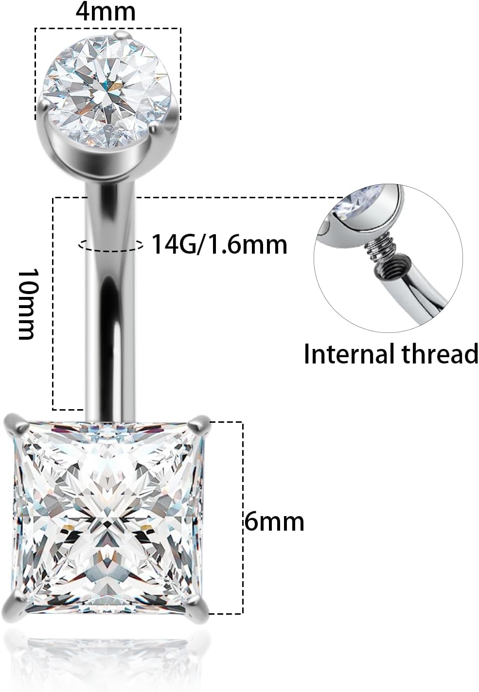 Titanium Belly Button Rings for Women – 14G Internally Threaded Implant Grade Navel Rings with Cubic Zirconia – Gold, Silver, Purple Colors – Hypoallergenic Piercing Jewelry - Image 2