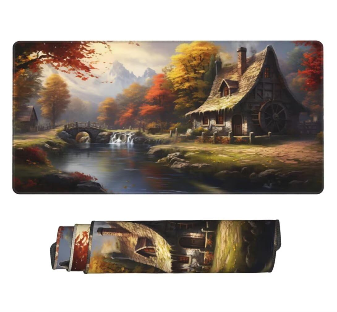 Tappetino Mouse Paesaggio da Favola, Mouse Pad XXL 1000 x 500 x 3 mm, Fiume Nella Foresta Tappetino Gaming Grande Sottomano Scrivania, Impermeabile Mousepad con Base in Gomma Antiscivolo -MP863