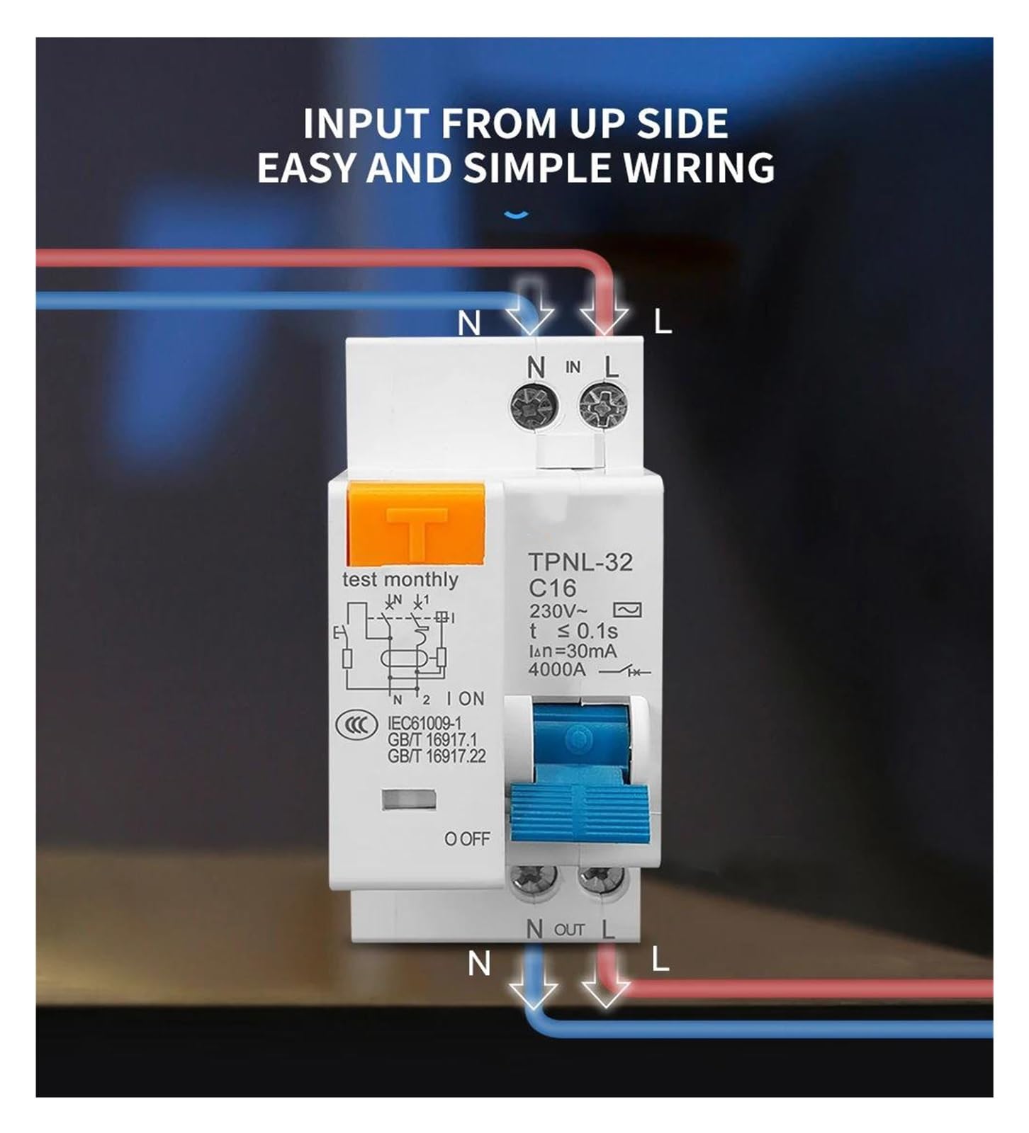 Interruttore differenziale DPNL 230V 1P+N con protezione da sovracorrente e cortocircuito RCBO MCB(16A)