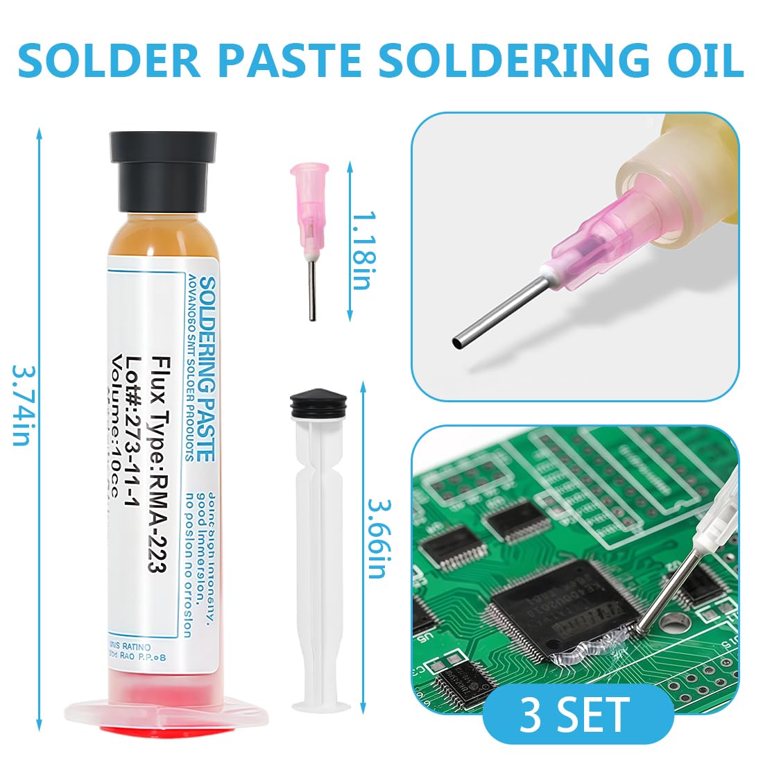 Flux para soldar electrónica - Soldering flux en pasta, 3 unidades para estaño y SMD