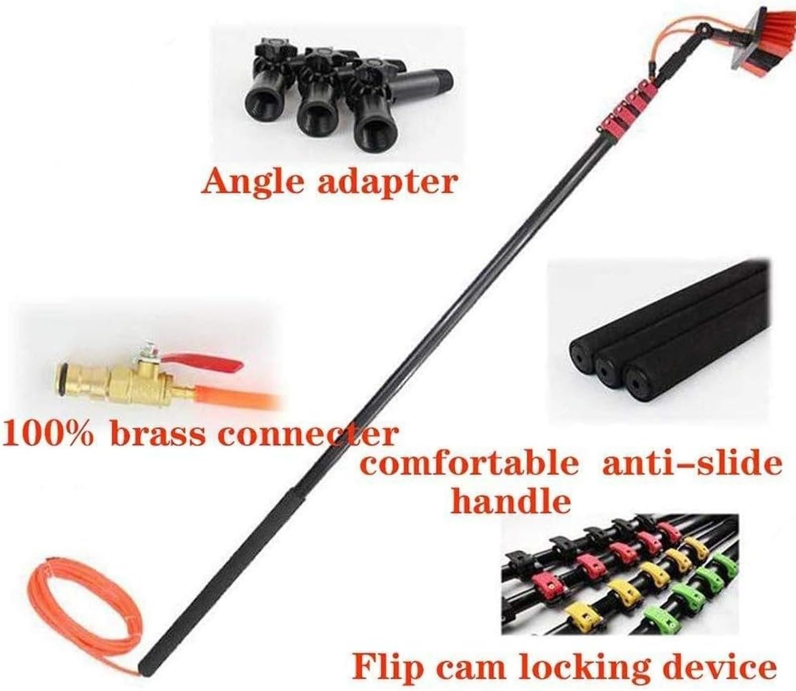 Kit per la Pulizia di finestre Esterne con Asta telescopica ad Acqua, Sistema di Pulizia per vetri di finestre e Pannelli solari fotovoltaici, Attrezzatura di Lavaggio, s