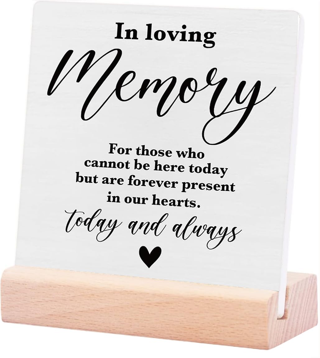 In Loving Memory Wedding Sign Wood Plaque Desk Decor, Engagement Wedding Party Bridal Shower Favors Wedding Decorations For Reception Wedding Day Anniversary Wood Block Plaque For Tiered Tray