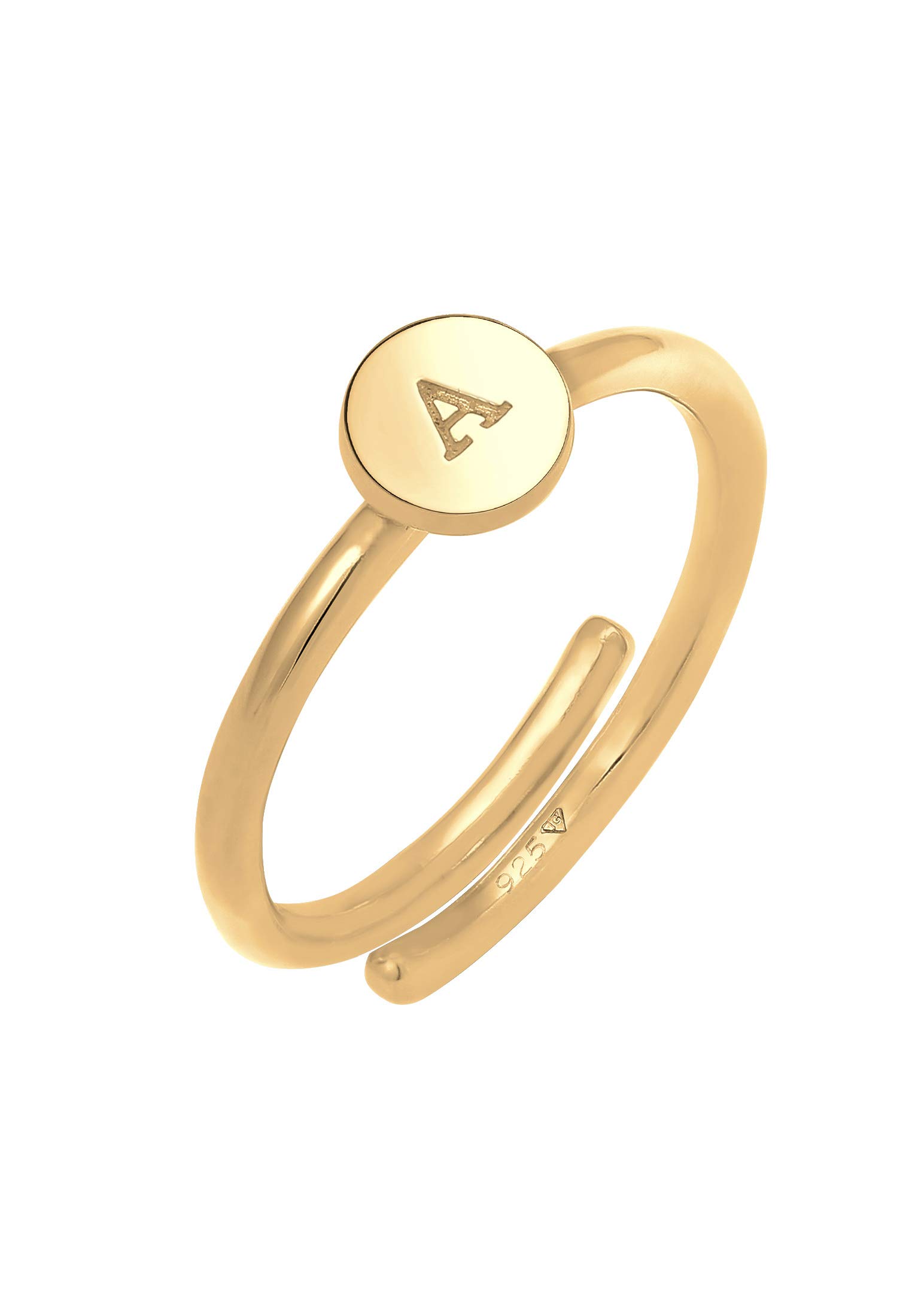 Elli Ring Women Letter A Basic Minimal Ajustable In 925 Sterling Silver Gold-Plated