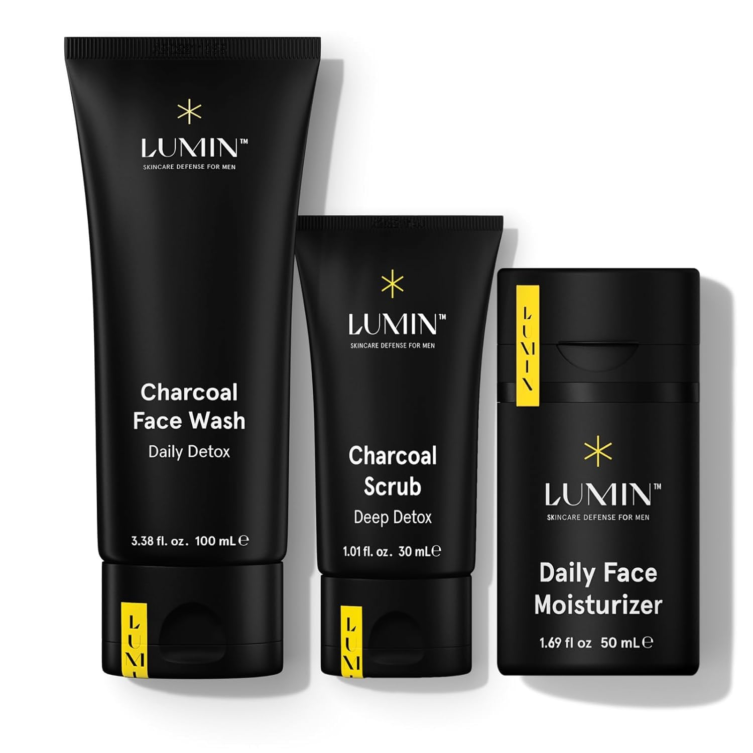 Lumin Sanftes Detox-Trio: Gesichtsreiniger, Feuchtigkeitscreme & Peeling | 3-Schritte-Detox mit Aktivkohle-Reiniger, Peeling & täglicher Feuchtigkeitscreme für glatte, hydratisierte Haut