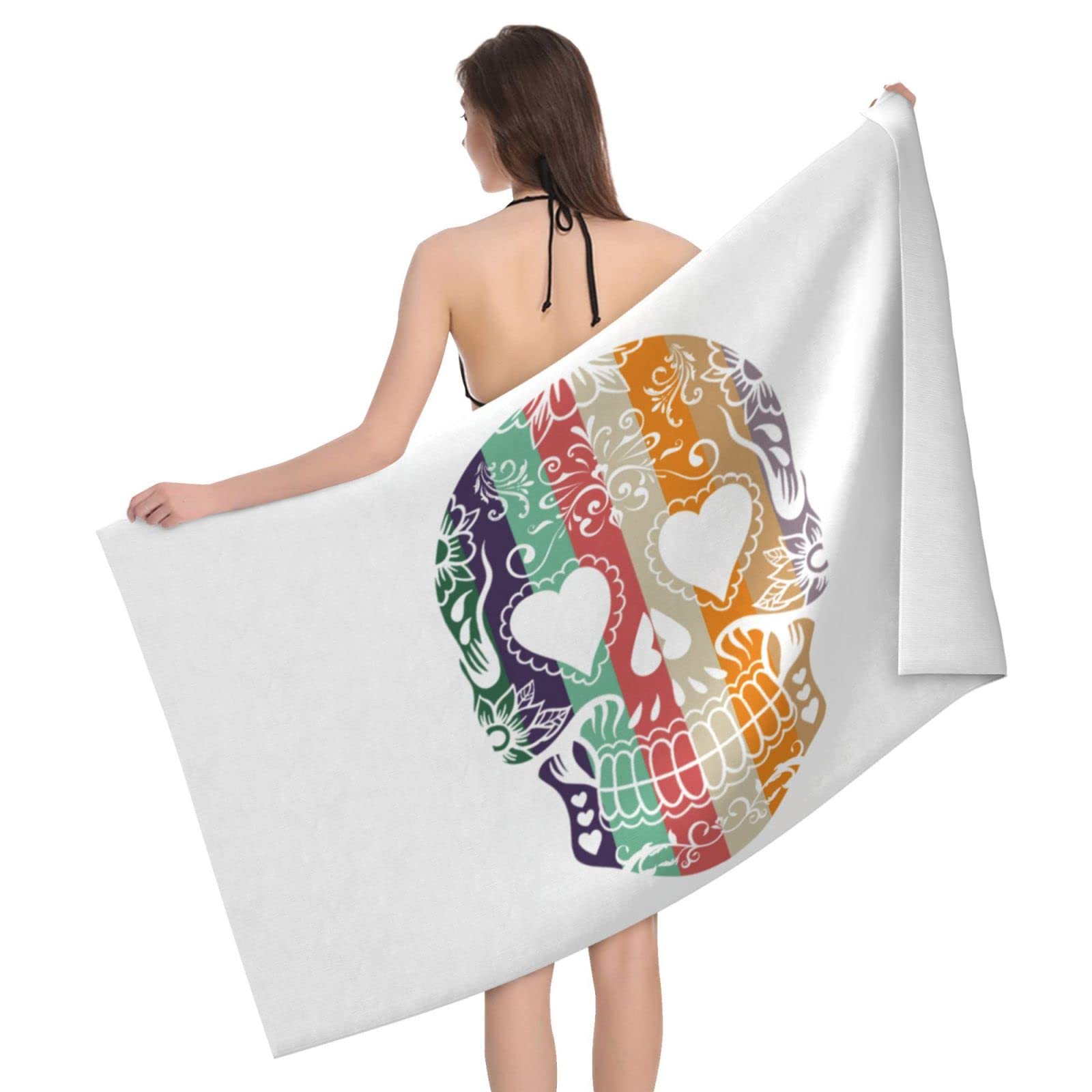 Lawenp Colorfully Skull Bath Towel Beach Towel Popular Durable Stylishffy Touch Highly Absorbent Quick Dry Polyester 32" X 52" Also As A Gift