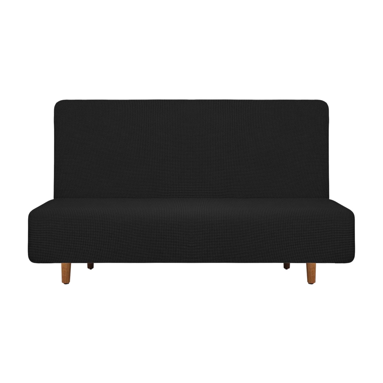 sourcing map Stretch Sofa Bed Cover, Polyester Couch Slipcover Sofa Protector Covers without Armrests for Living Room Fit Length 155-185cm/61-73", Black