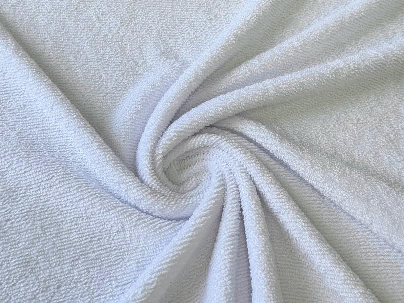 Stretch Terry Towelling Fabric Material (Bright White, 1/2MTR 150cm x 50cm)