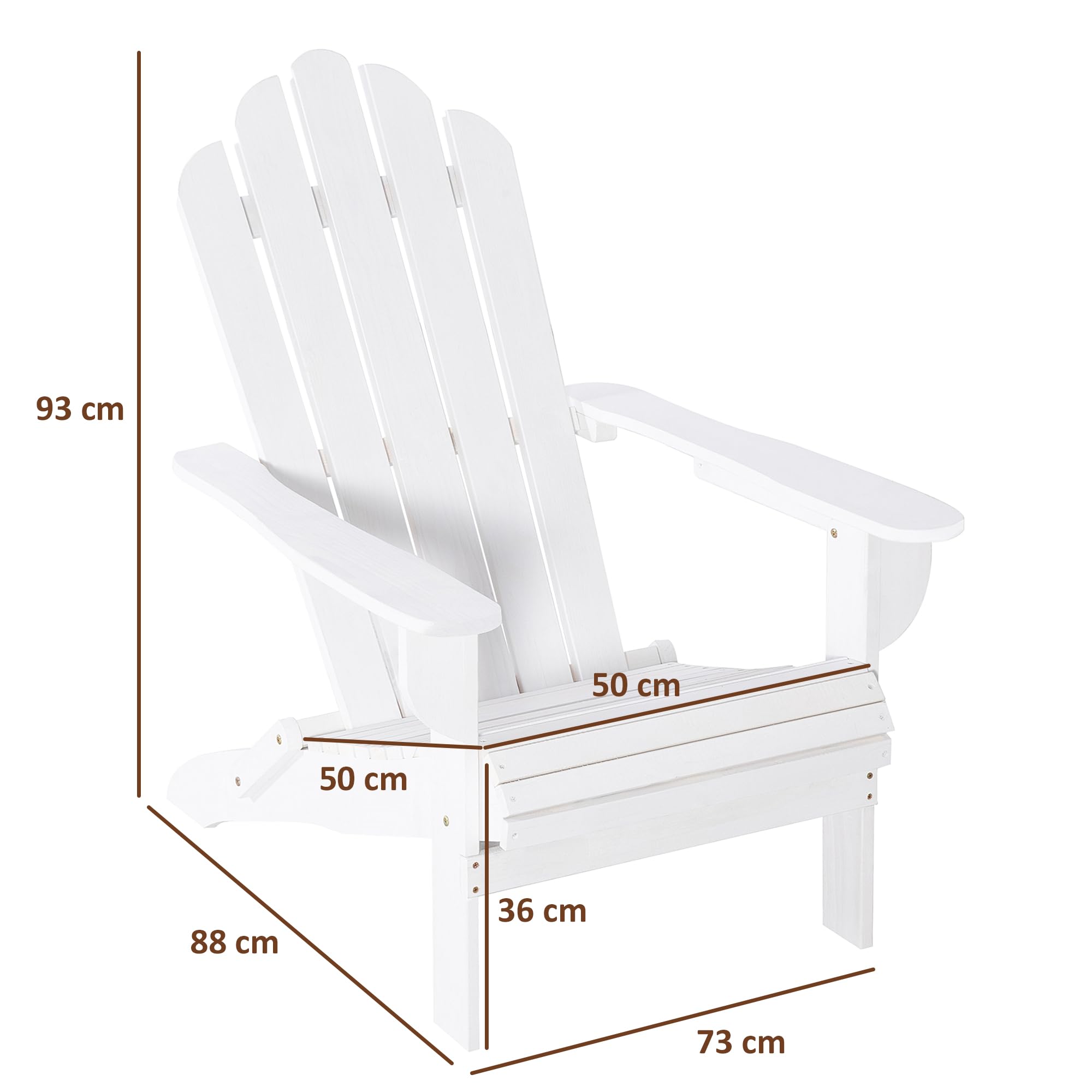 Outsunny Poltrona Adirondack pieghevole da giardino, grande comfort, seduta profonda, schienale inclinato, legno di pino trattato verniciato bianco